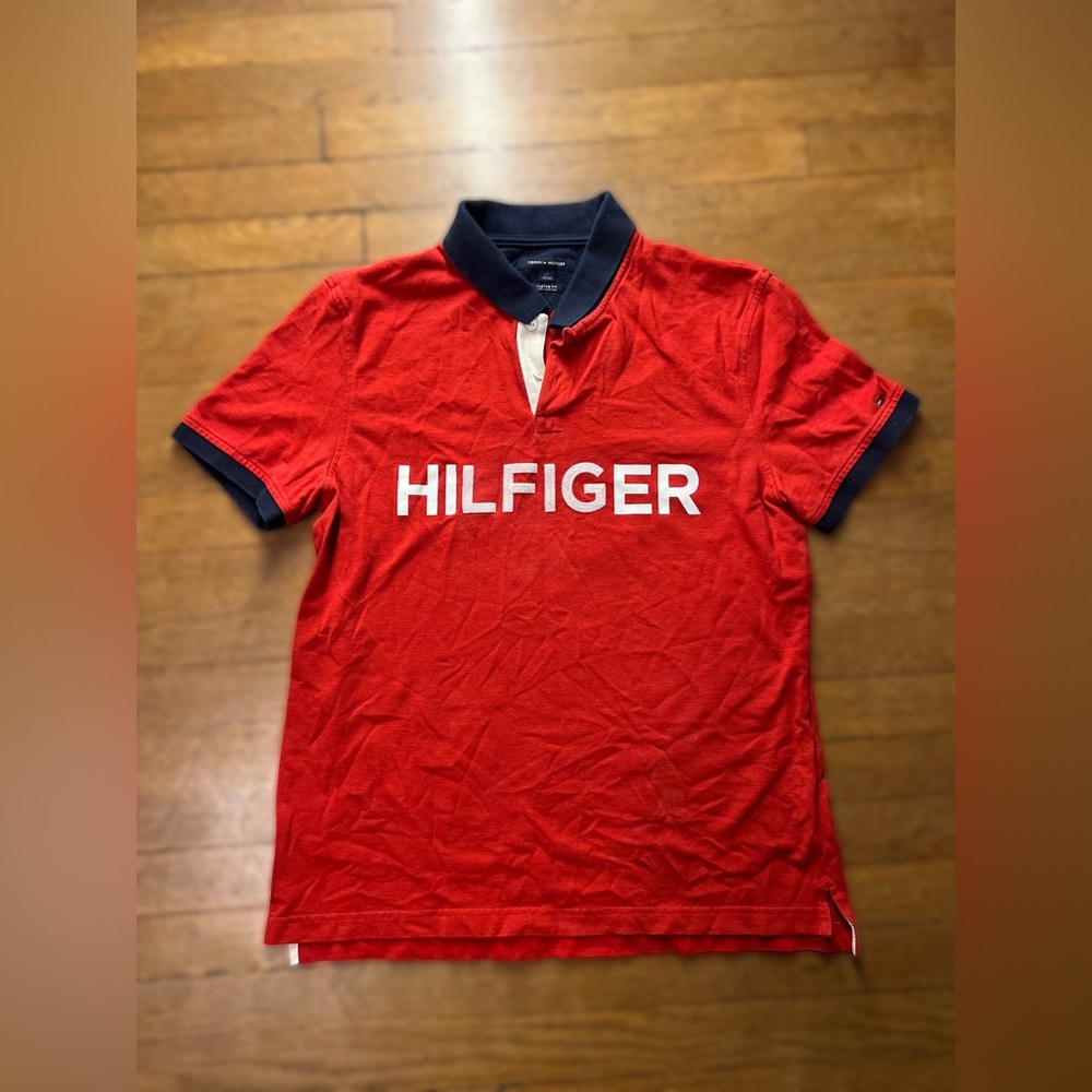 Tommy Hilfiger Red Polo with Navy Trim and White Logo